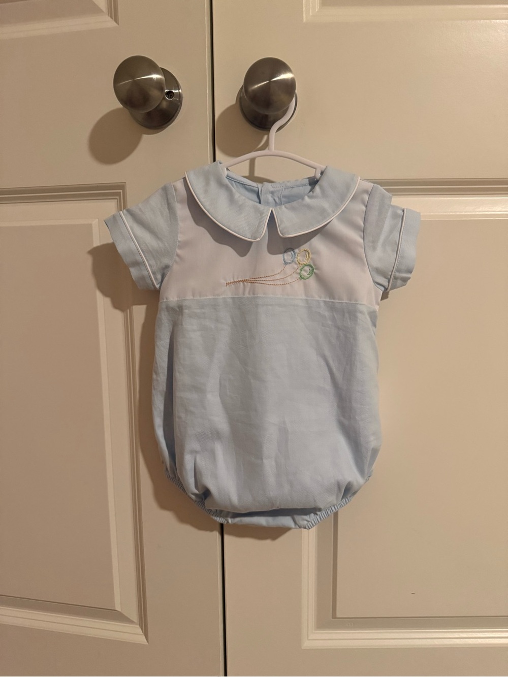 The Proper Peony Light Blue birthday Bubble Romper